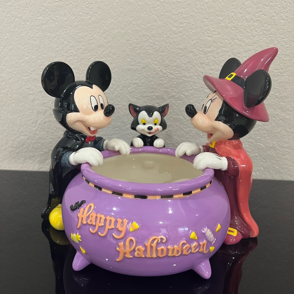 Disney Store Mickey Minnie Mouse Figaro Halloween Candy Dish Ceramic